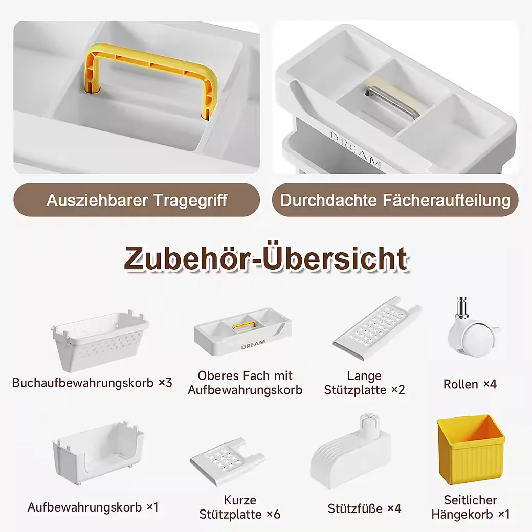 OSTWOLKE Bücherregal mit Rollen 5 Ebenen schmaler Aufbewahrungswagen