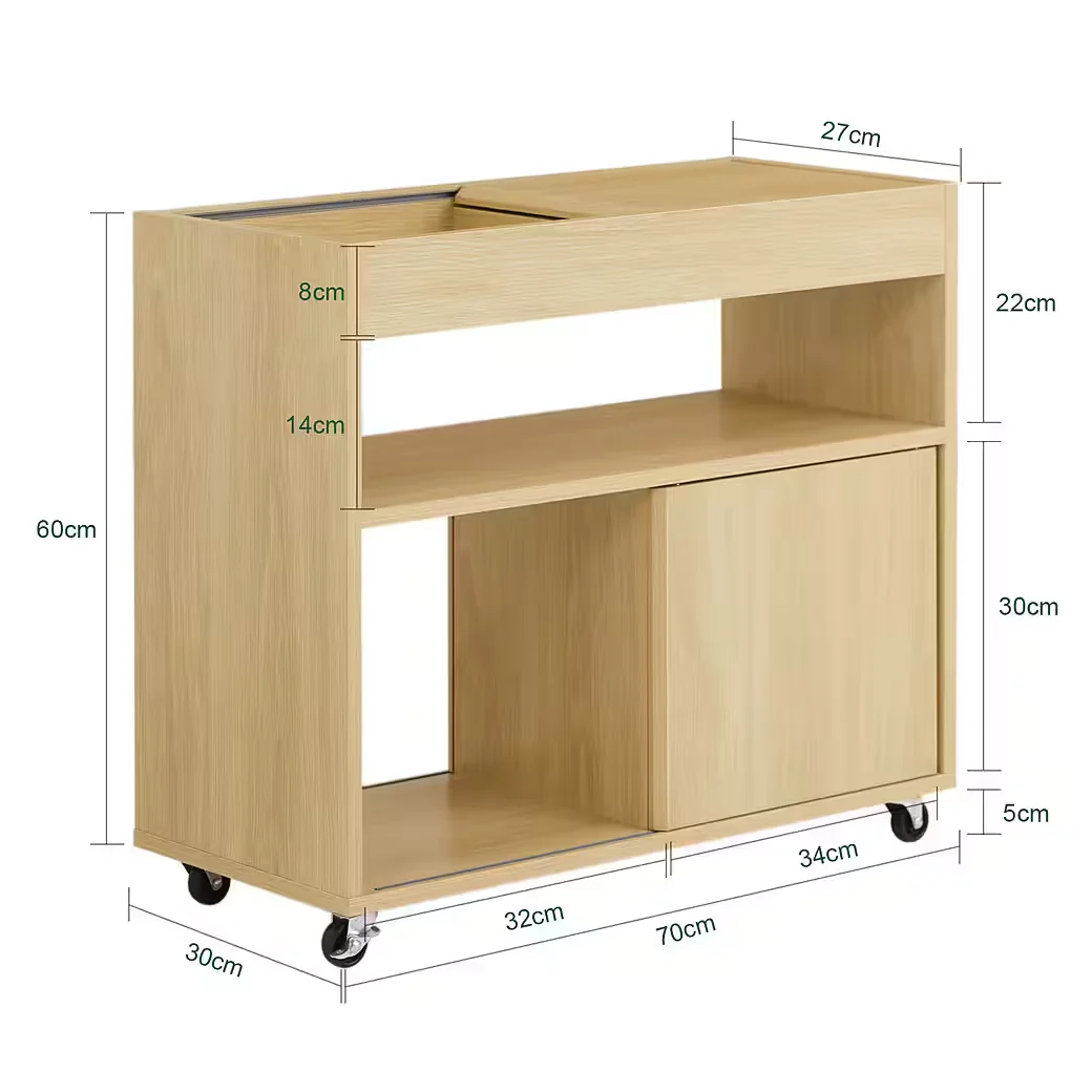 SOBUY FBT152 Rollcontainer Druckertisch Aktenschrank Naturholz Büro