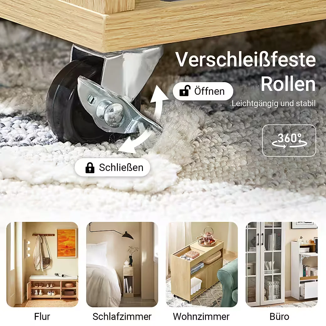SOBUY FBT152 Rollcontainer Druckertisch Aktenschrank Naturholz Büro