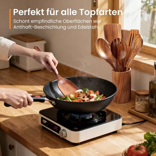 SURFOU Kochbesteck Küchenhelfer-Set Akazienholz 9-teilig mit Ständer