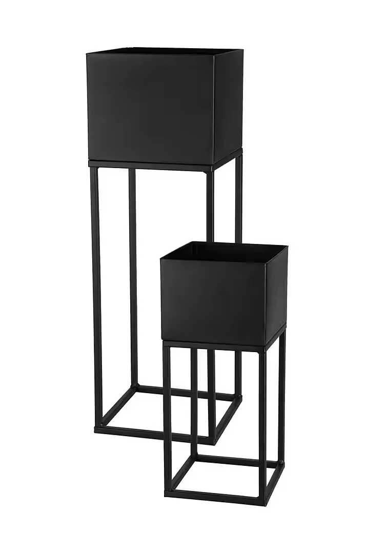Spetebo Blumenständer Metall 2er Set schwarz 58 und 37 cm für Garten
