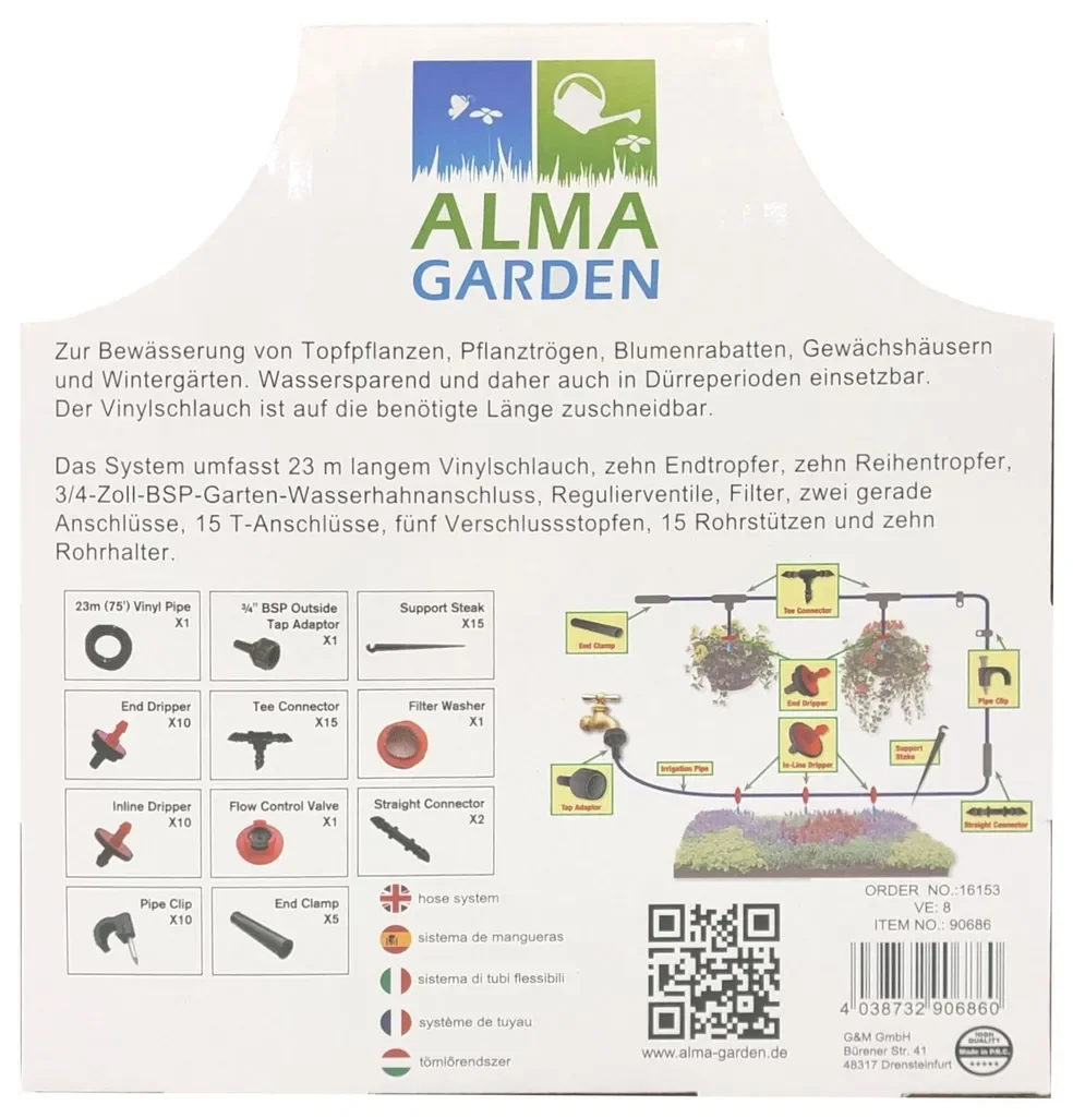 ALMA GARDEN Mikro-Bewässerungssystem Tropfschlauch Pflanzenbewässerung