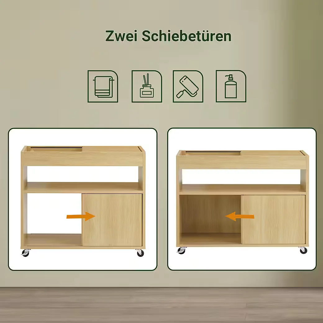 SOBUY FBT152 Rollcontainer Druckertisch Aktenschrank Naturholz Büro
