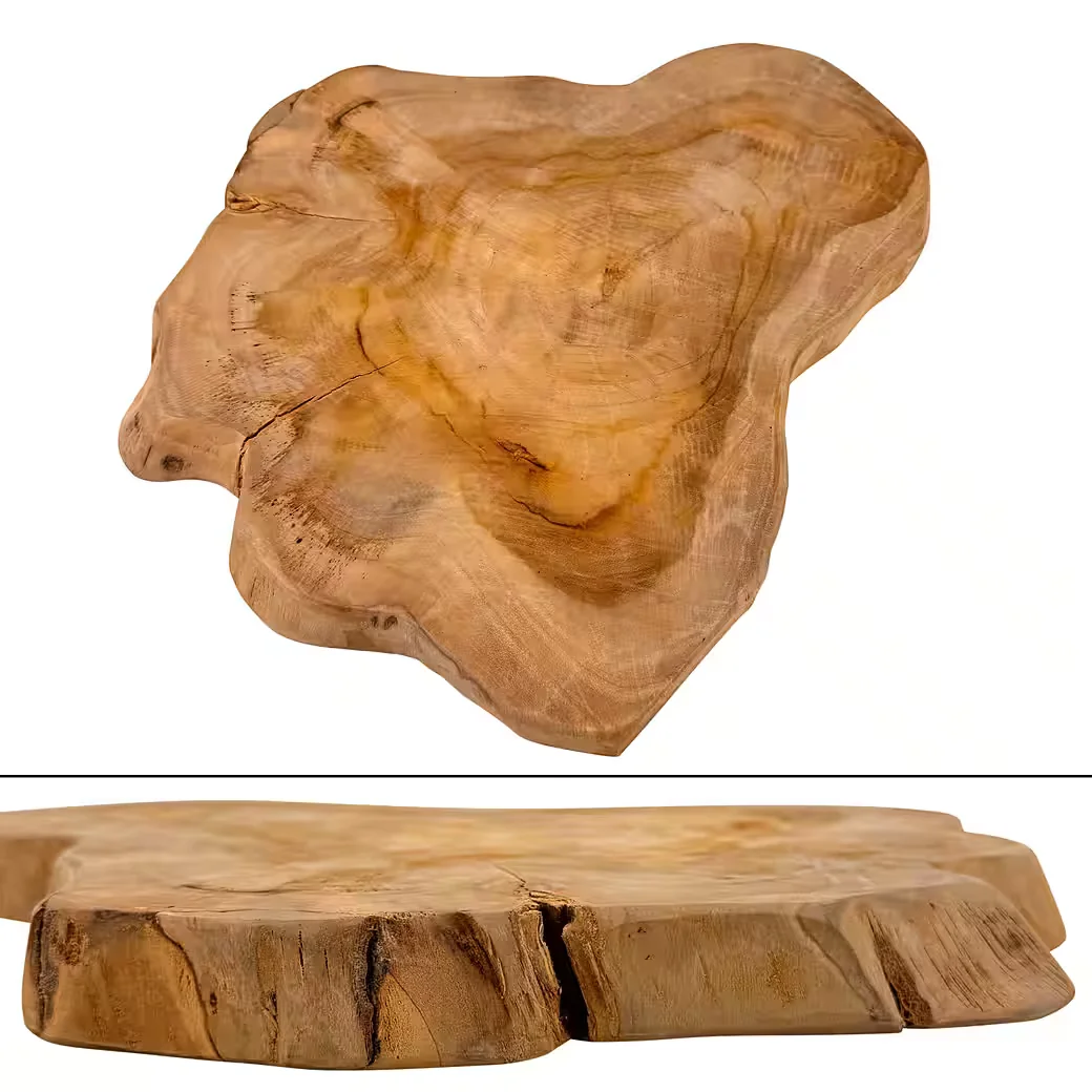 ONLINE-FUCHS Dekotablett Baumscheibe Teakholz massiv 40 cm rustikal