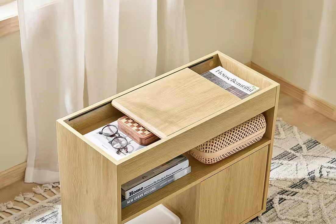 SOBUY FBT152 Rollcontainer Druckertisch Aktenschrank Naturholz Büro