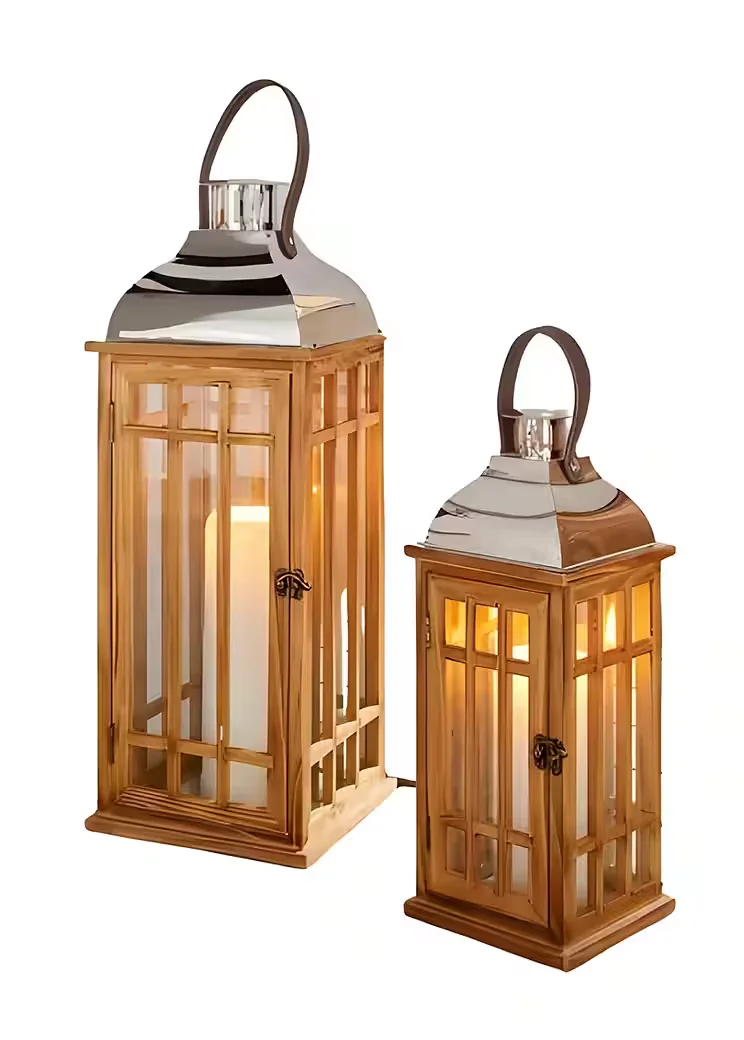 DEKOLEIDENSCHAFT Kerzenlaterne Wood Holz Windlicht 40 und 60 cm
