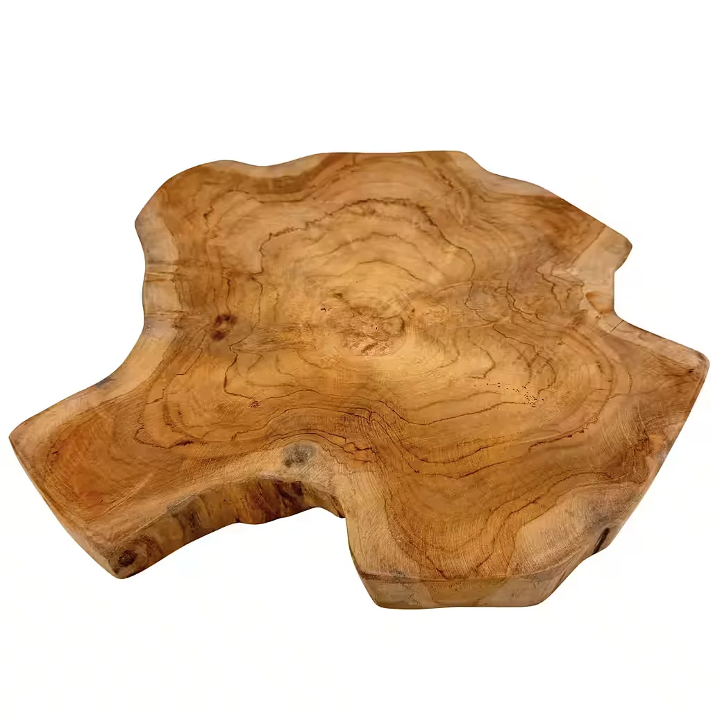 ONLINE-FUCHS Dekotablett Baumscheibe Teakholz massiv 40 cm rustikal