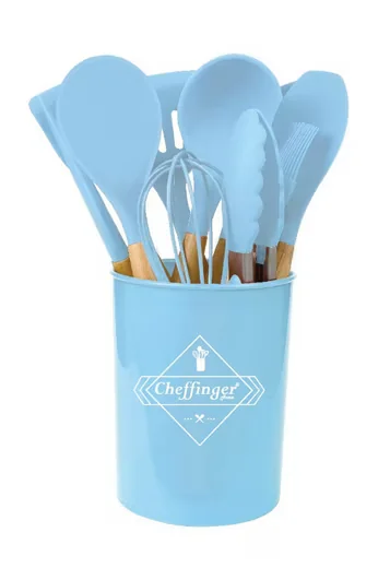 CHEFFINGER Kochbesteck Set 12 teilig Silikon Holzgriff Küchenhelfer