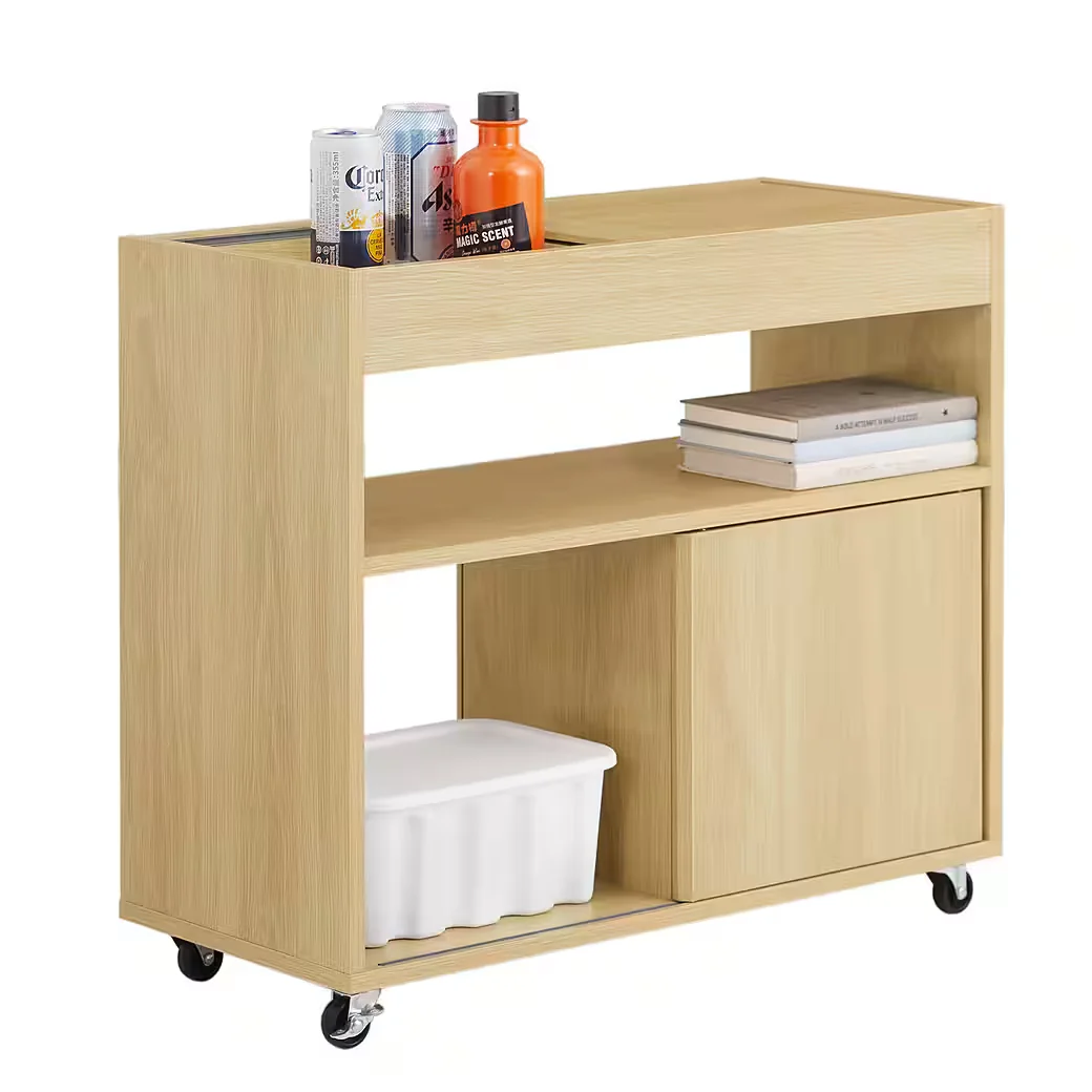 SOBUY FBT152 Rollcontainer Druckertisch Aktenschrank Naturholz Büro
