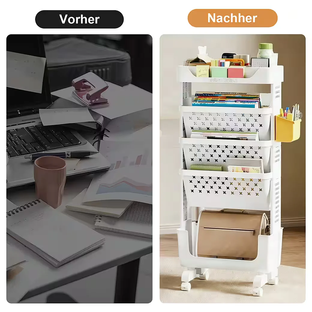 OSTWOLKE Bücherregal mit Rollen 5 Ebenen schmaler Aufbewahrungswagen
