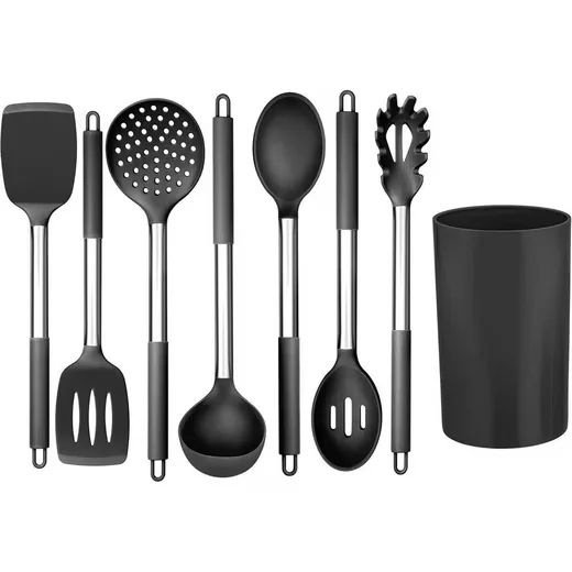 LUXUSKOLLEKTION Küchenhelfer Set 8-teilig Silikon antihaft Edelstahl