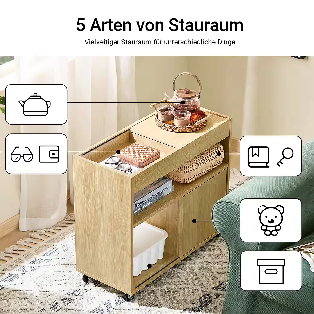SOBUY FBT152 Rollcontainer Druckertisch Aktenschrank Naturholz Büro