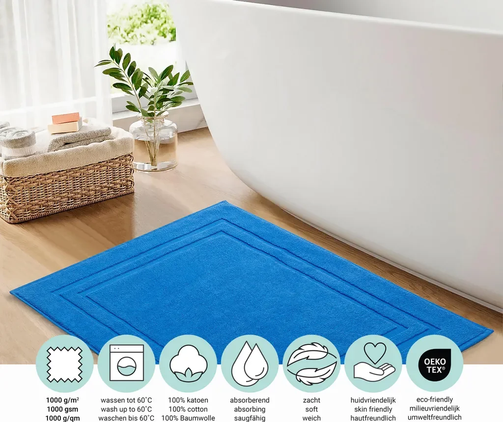 DoubleDry Badematte Hotel 50x80 cm 100% Baumwolle blau saugfähig