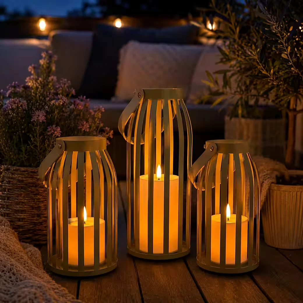 ONLINE-FUCHS LED Laternen 3er Set Metall mit LED-Kerzen Timer Outdoor