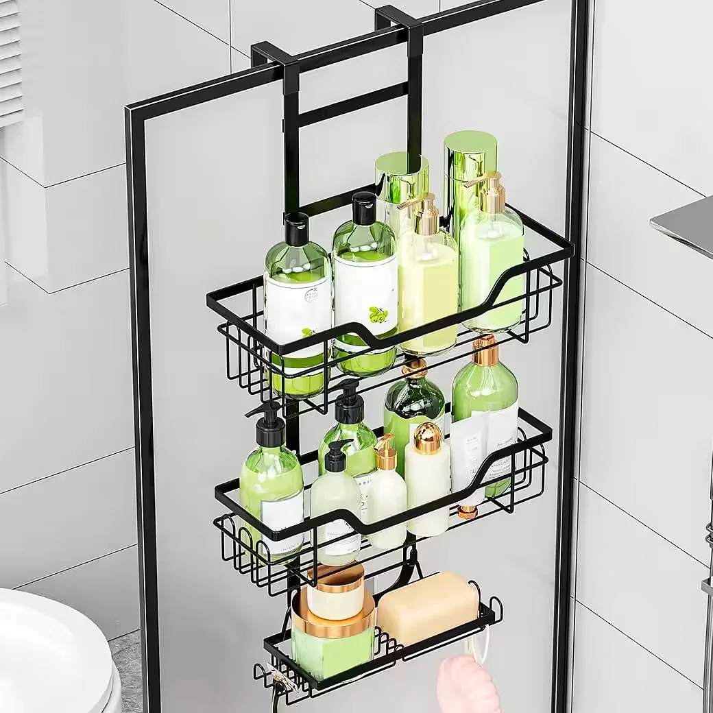 REFINED LIVING Duschregal Türhänger 3 Etagen ohne Bohren mit Haken