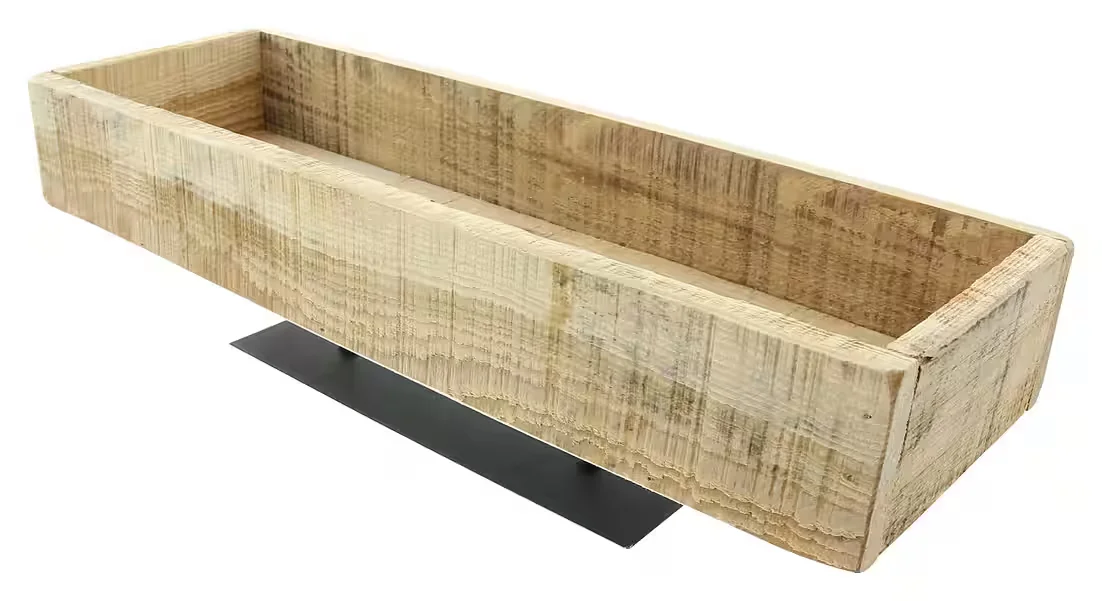 DEKOLEIDENSCHAFT Dekoschale recyceltes Holz Metallfuß Kerzentablett