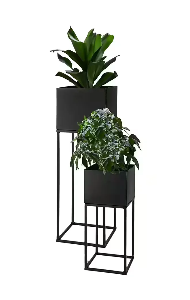 Spetebo Blumenständer Metall 2er Set schwarz 58 und 37 cm für Garten