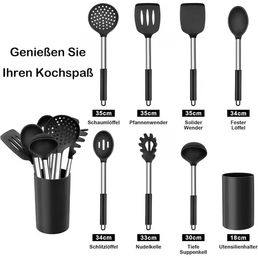 LUXUSKOLLEKTION Küchenhelfer Set 8-teilig Silikon antihaft Edelstahl