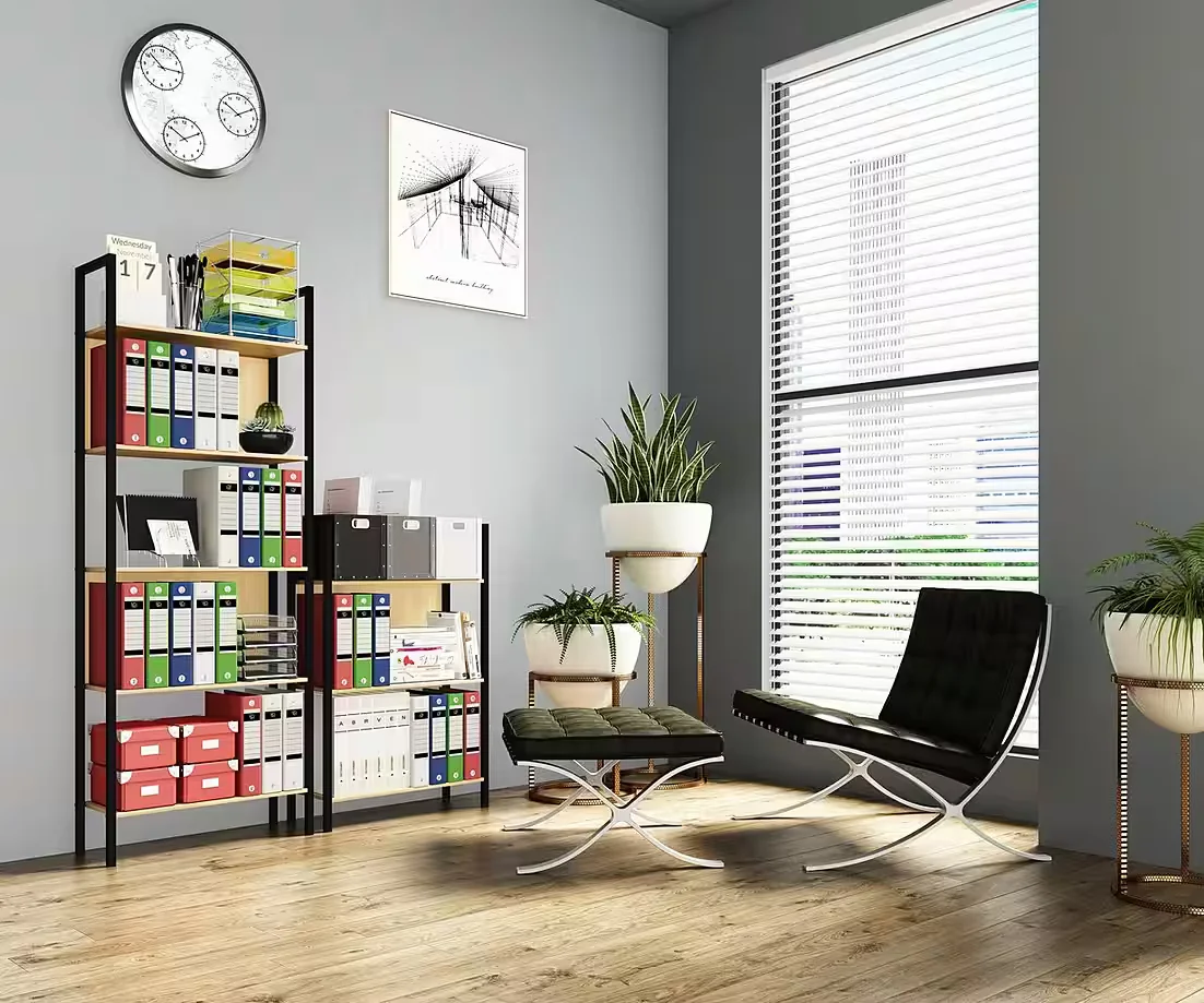 VCM Flakos 3fach Standregal Holz Metall Büro Bücherregal