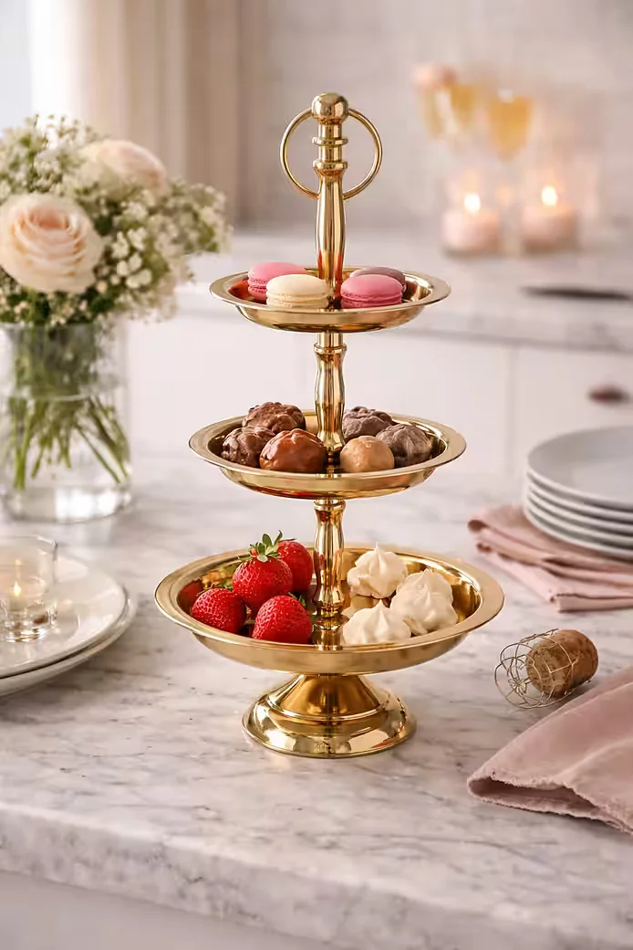Boltze Deko Etagere Maravelle dreistufig Gold Metall