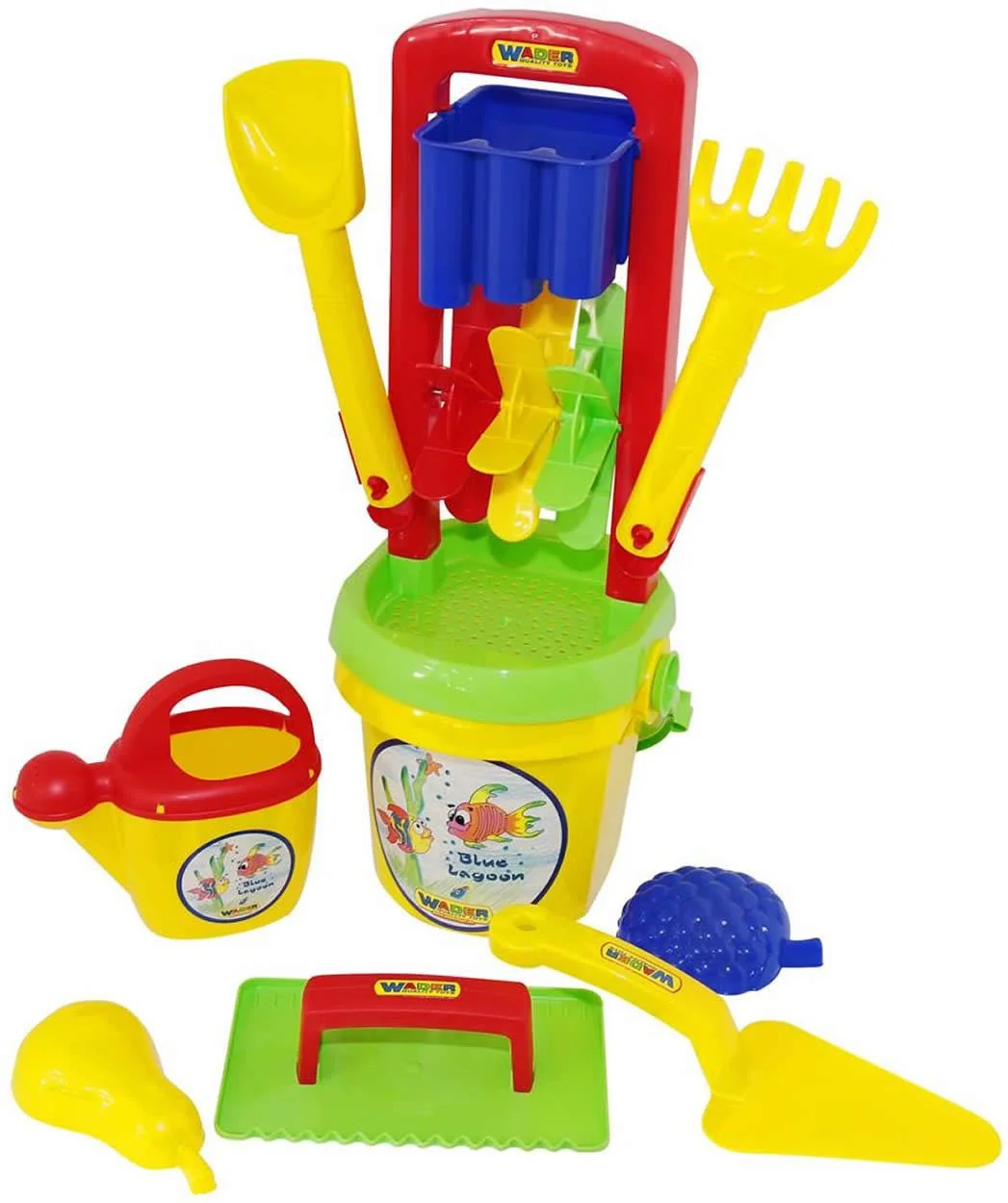 WADER QUALITY TOYS Eimergarnitur 10-tlg Sandrad Schaufel Förmchen