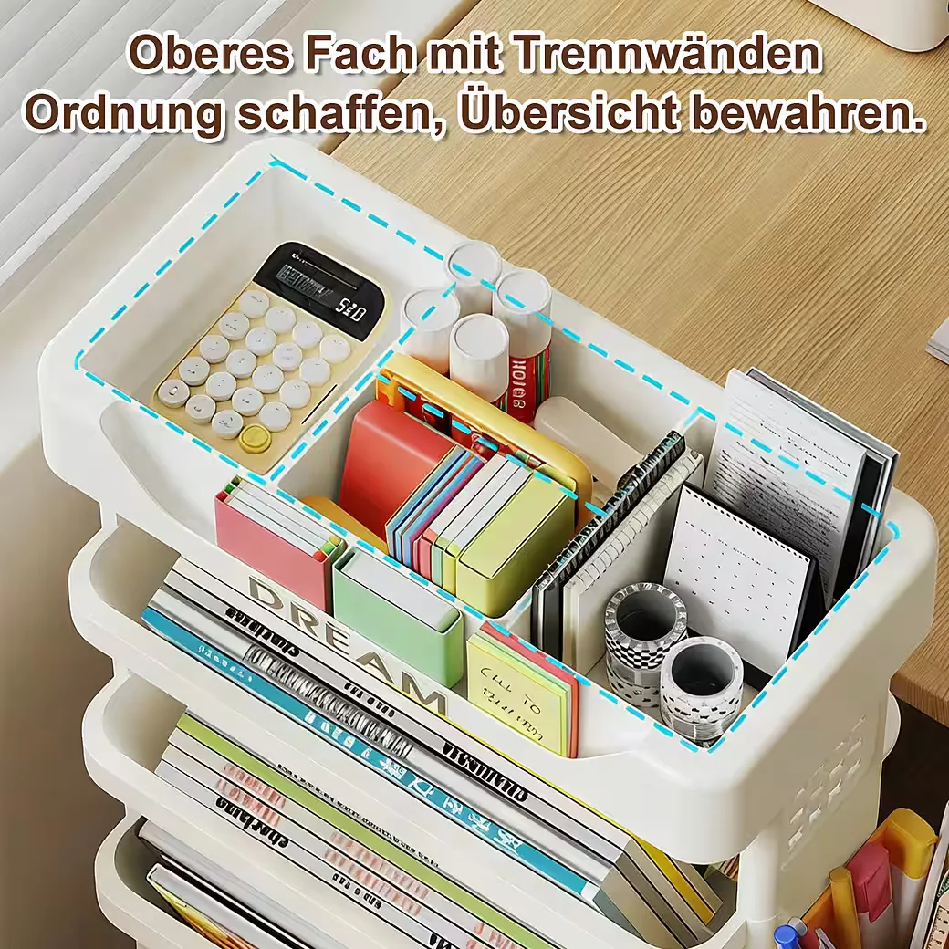 OSTWOLKE Bücherregal mit Rollen 5 Ebenen schmaler Aufbewahrungswagen