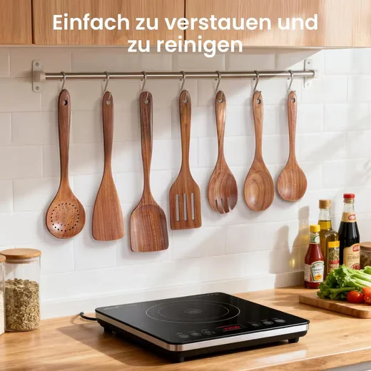 SURFOU Kochbesteck Küchenhelfer-Set Akazienholz 9-teilig mit Ständer