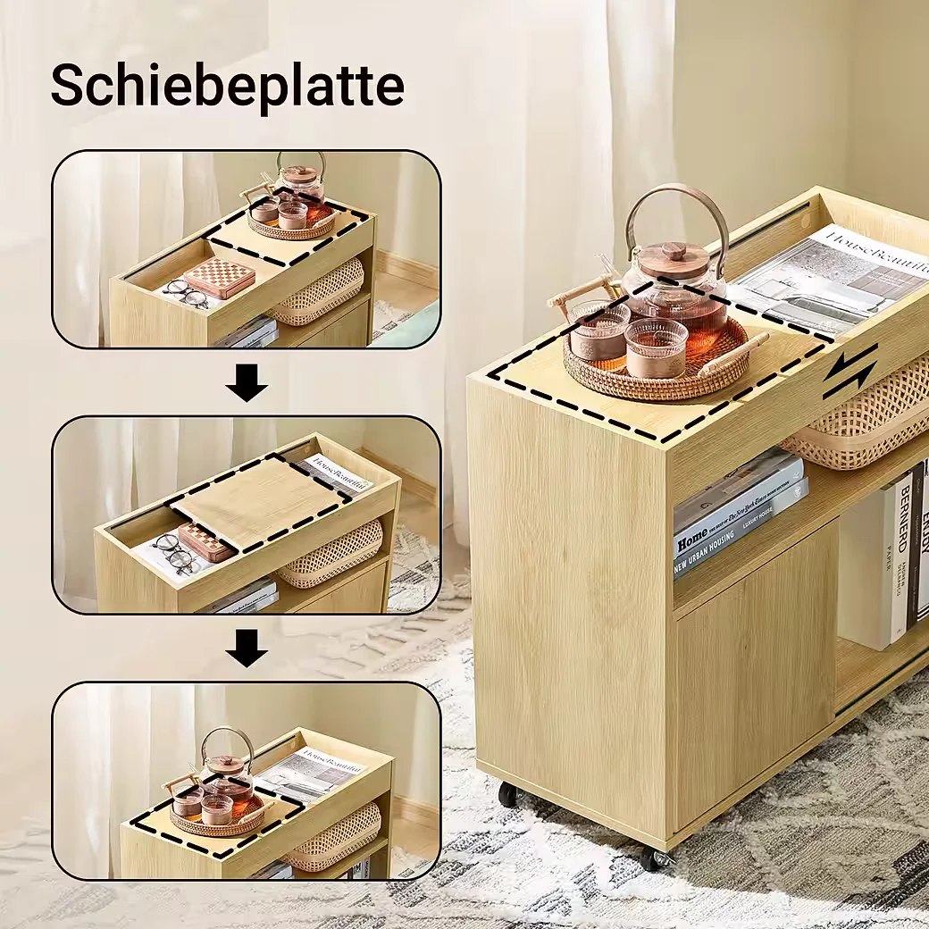 SOBUY FBT152 Rollcontainer Druckertisch Aktenschrank Naturholz Büro